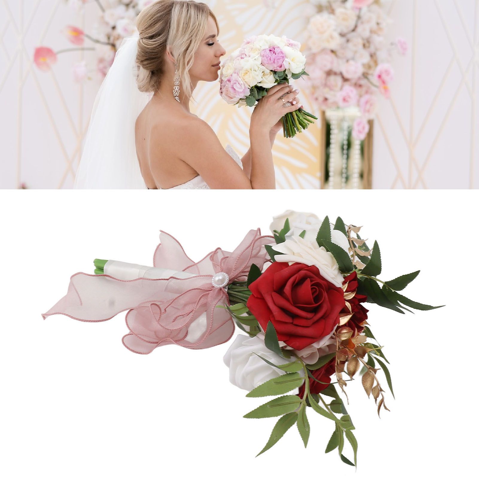 Wedding Bouquets Silk Plastic Realistic Romantic Hand Bouquet for Valentine's view 11