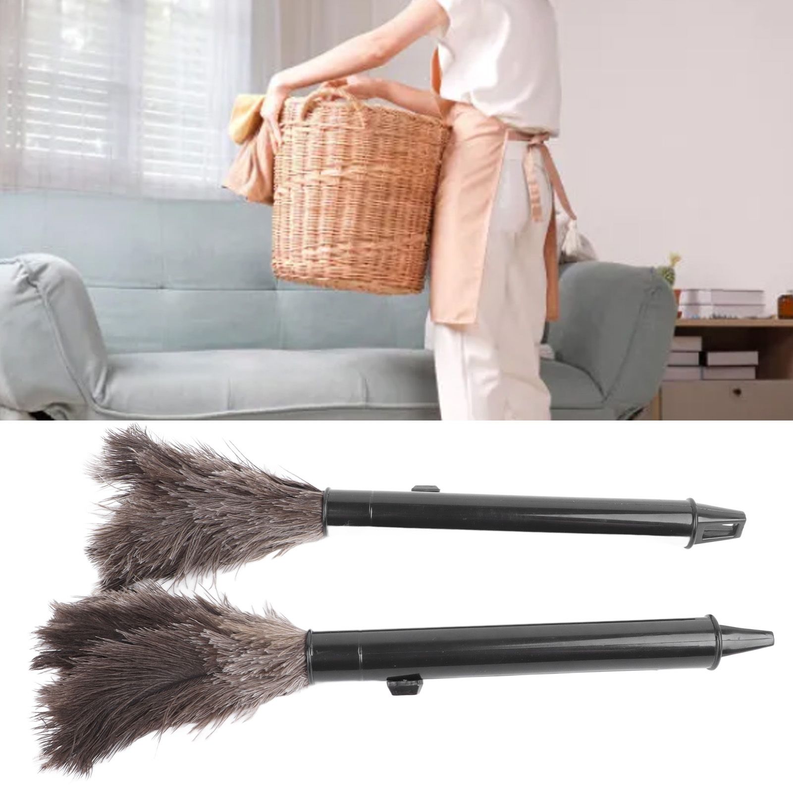 2Pcs Retractable Feather Duster Ostrich Feathers Duster with Long Handle for view 11