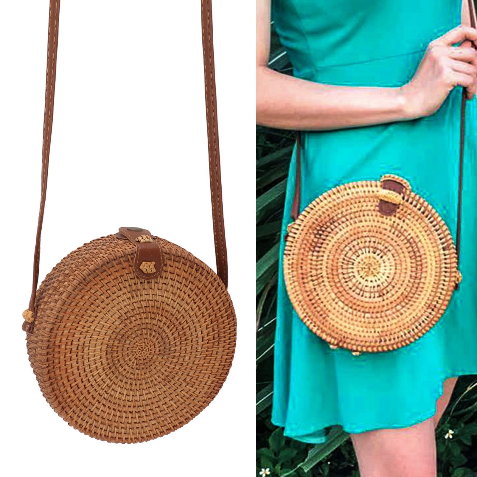 Handwoven Round Rattan Bag Tropical Beach Style Woven Shoulder Rattan Bag with view 11