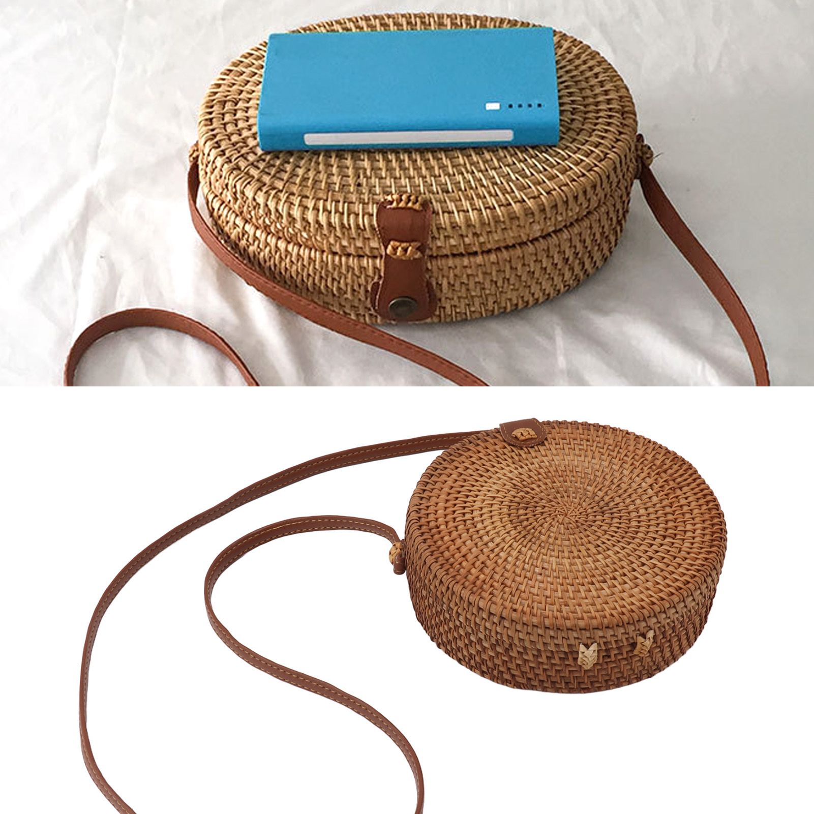 Handwoven Round Rattan Bag Tropical Beach Style Woven Shoulder Rattan Bag with view 12