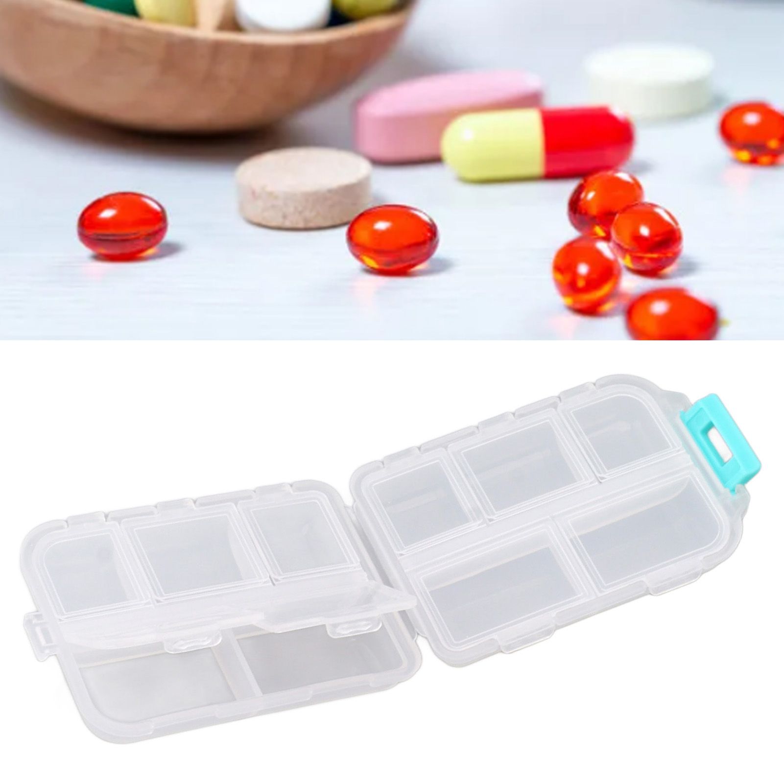 Medicine Box Medicine Case Plastic Waterproof 10 Compartments Buckle Lock view 11