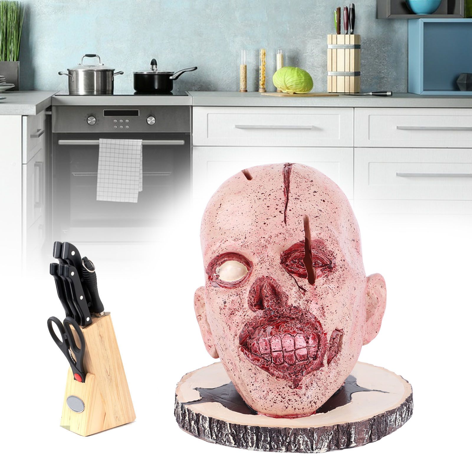 Knife Holder Head Horrr Skull Knife Storage Rack for Halloween Home Decor view 11