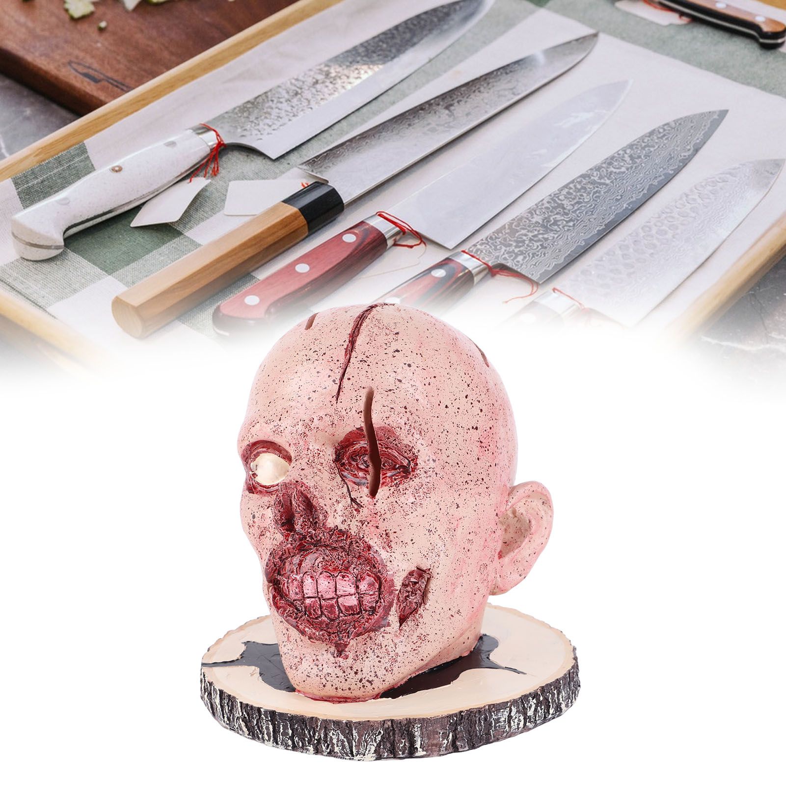Knife Holder Head Horrr Skull Knife Storage Rack for Halloween Home Decor view 12