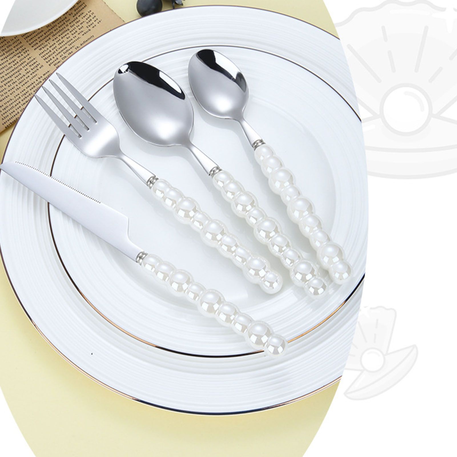 Flatware Cutlery Set Spoons Forks Knifes Utensils Tableware Sets with Ceramic view 5