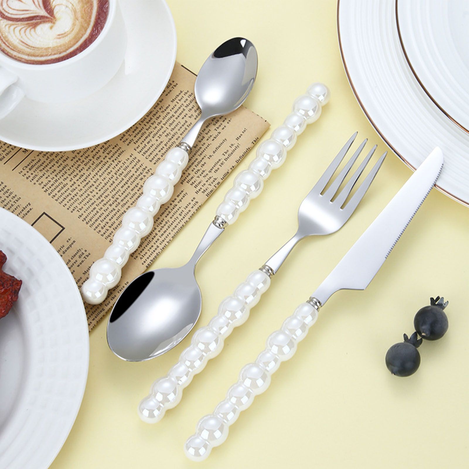 Flatware Cutlery Set Spoons Forks Knifes Utensils Tableware Sets with Ceramic view 6