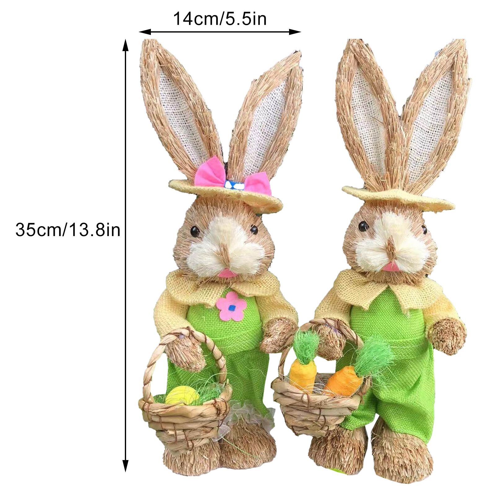 Straw Bunny Couple Cute Vintage Rabbit Ornament Handmade Straw Rabbit Figurine view 2