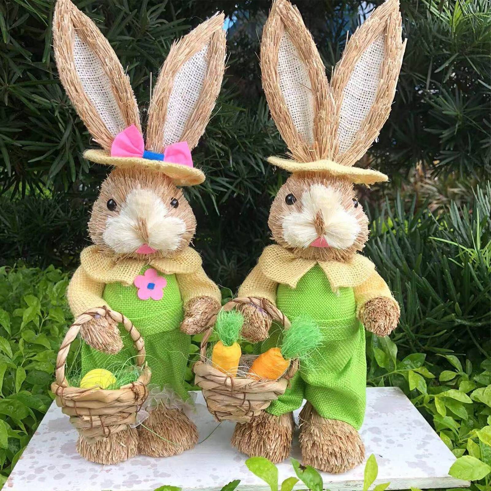 Straw Bunny Couple Cute Vintage Rabbit Ornament Handmade Straw Rabbit Figurine view 5