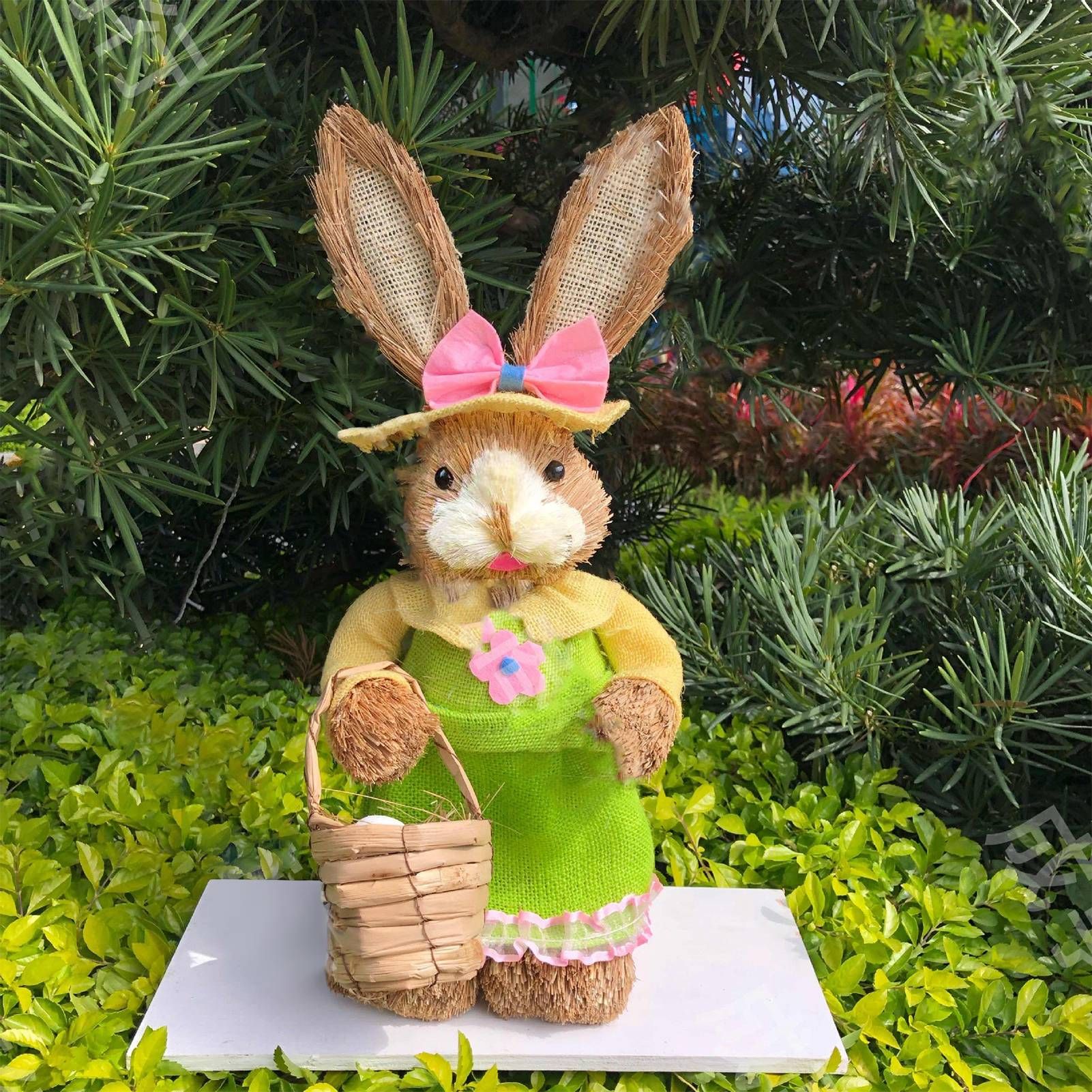 Straw Bunny Couple Cute Vintage Rabbit Ornament Handmade Straw Rabbit Figurine view 6