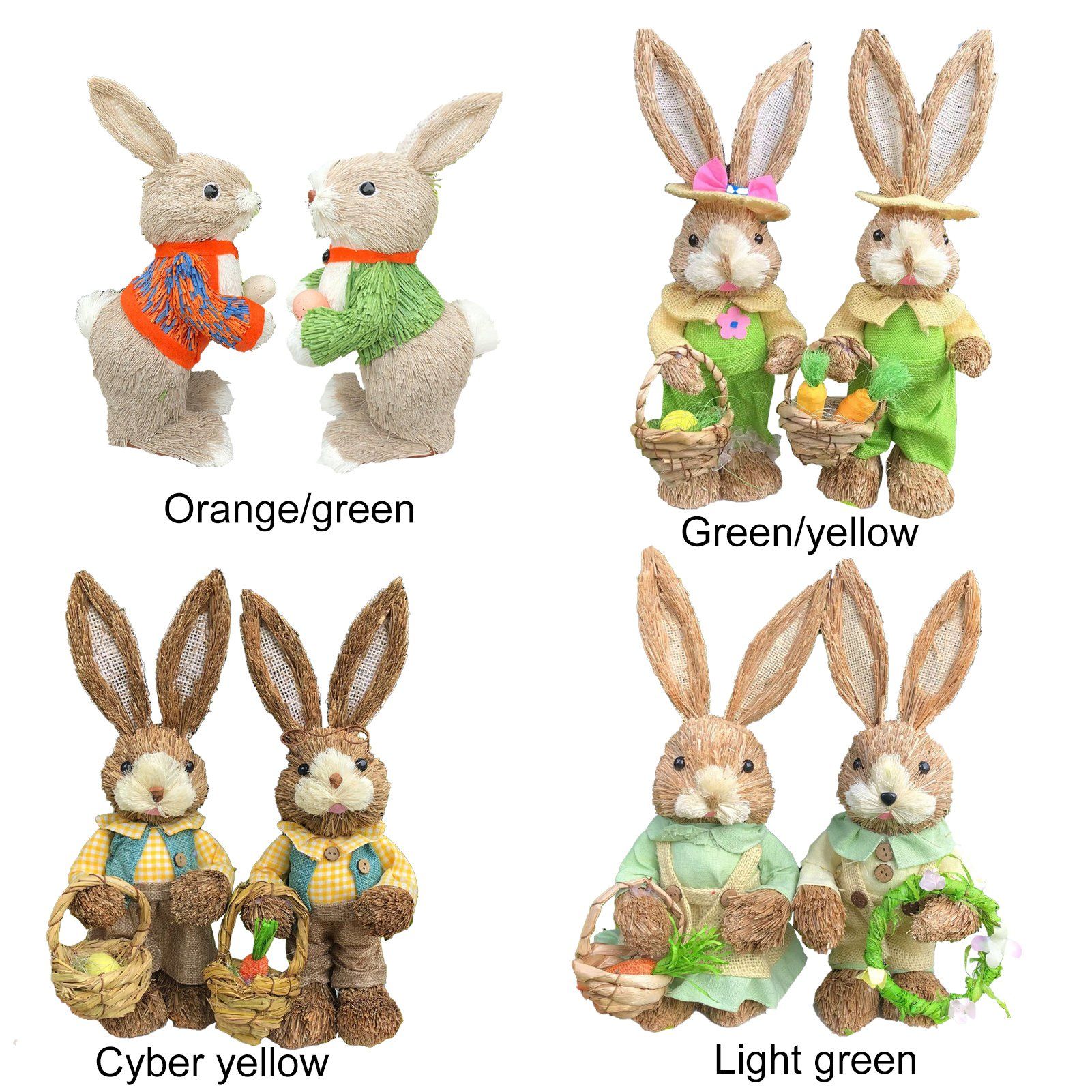 Straw Bunny Couple Cute Vintage Rabbit Ornament Handmade Straw Rabbit Figurine view 8