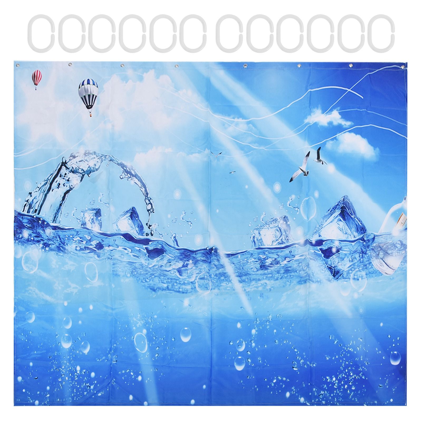 Shower Curtain Polyester Fiber Waterproof Colorful Printing with 12pcs Hook — image 1
