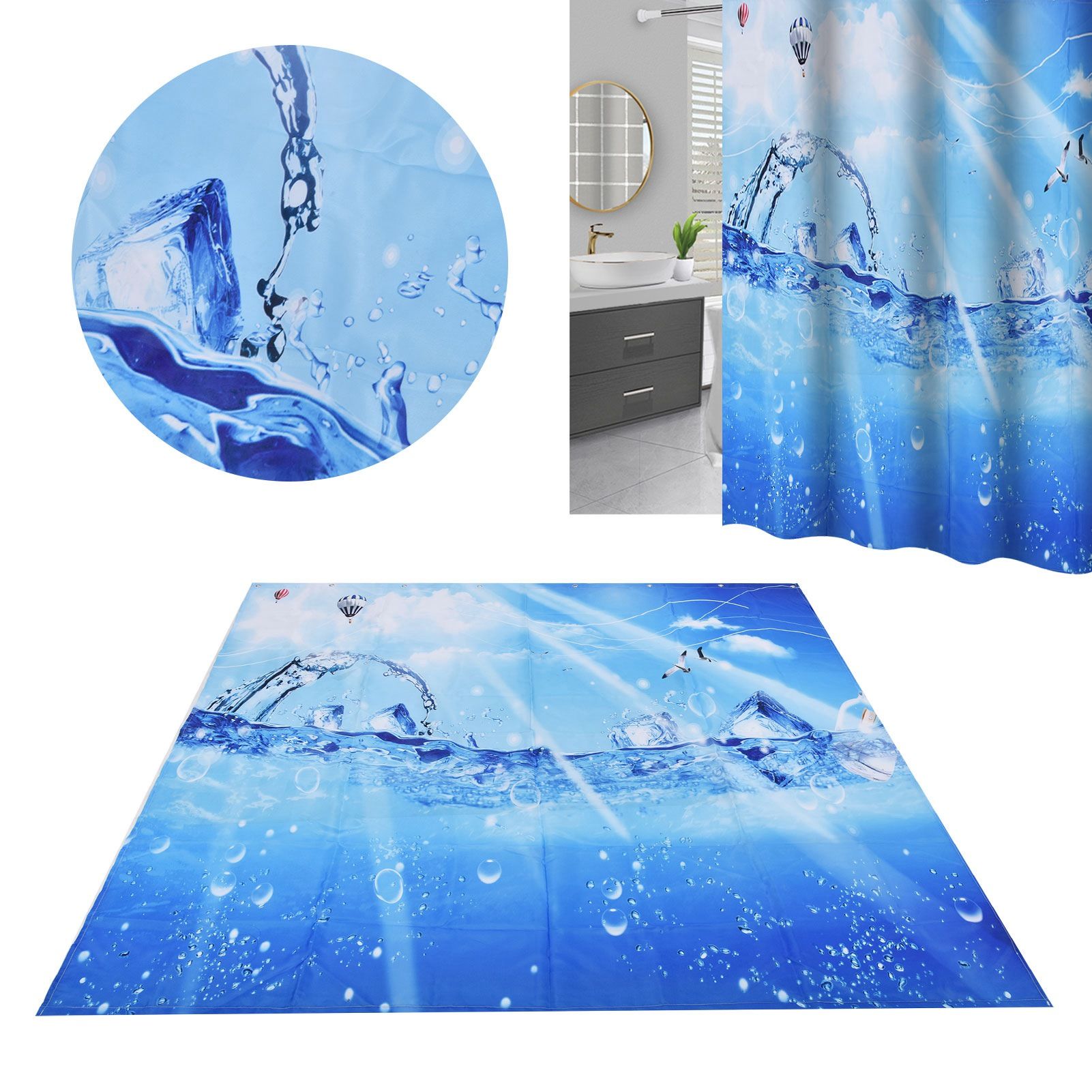 Shower Curtain Polyester Fiber Waterproof Colorful Printing with 12pcs Hook view 12