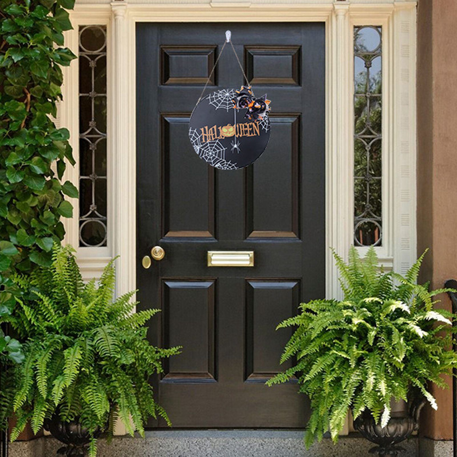 Halloween Spider Web Pattern Wooden Welcome Sign Decorative Hanging Board for view 12