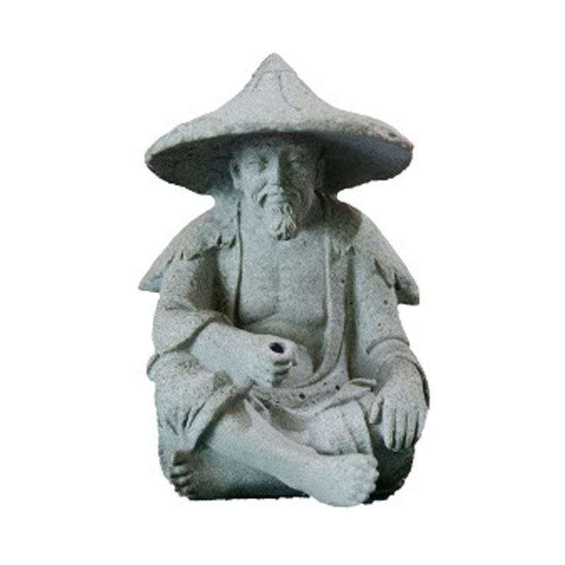 Fisherman Ornament Resin Unique Light Gray Old Man Fishing Statues for Rock — image 1