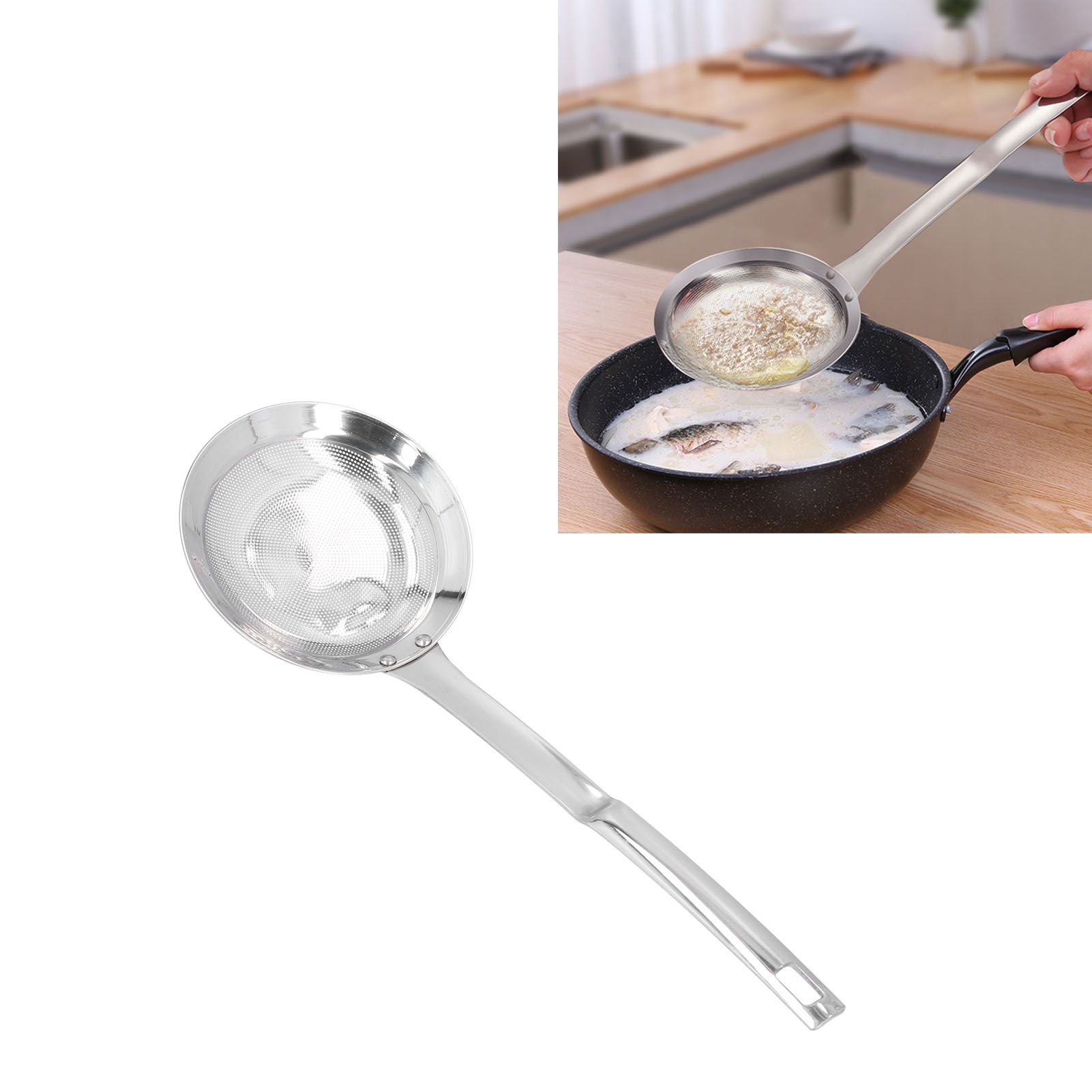 Skimmer Spoon 304 Stainless Steel Fine Mesh Residue Oil Food Strainer Kitchen Tool view 12