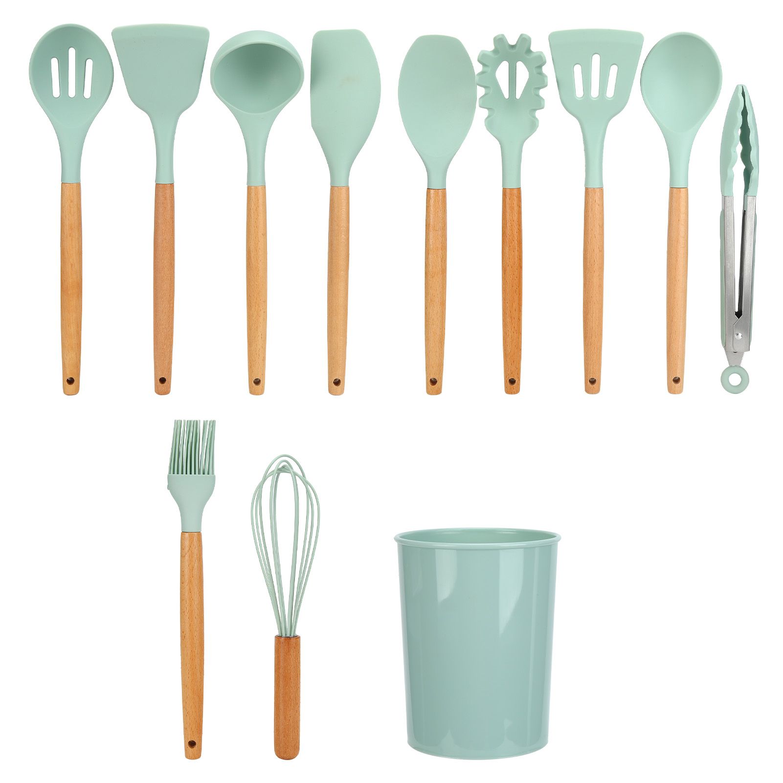 12Pcs/Set Cooking Utensil with Wooden Handle Silicone Cooking Tool for Home view 2