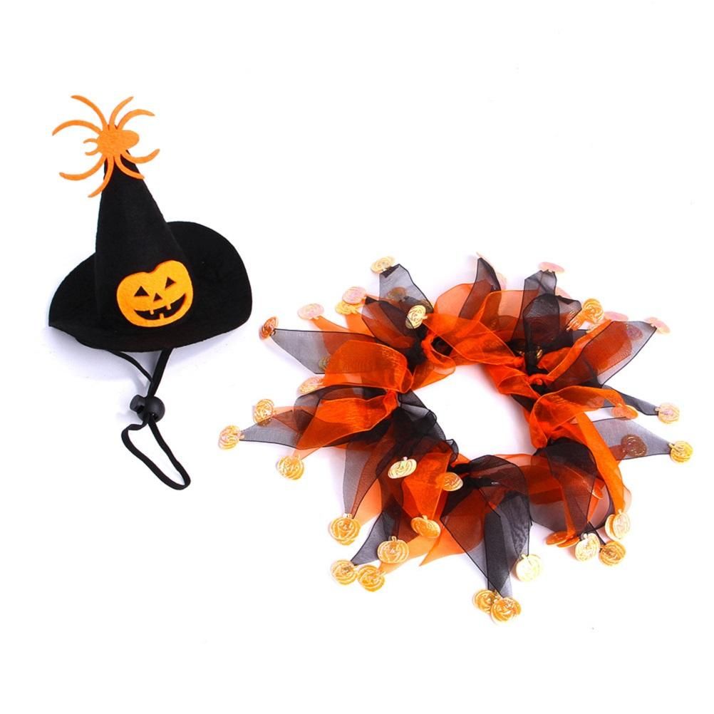 Halloween Collar Hat Set For Pet Dog Cat Head Bone Pattern Hat Funny Cosplay view 3
