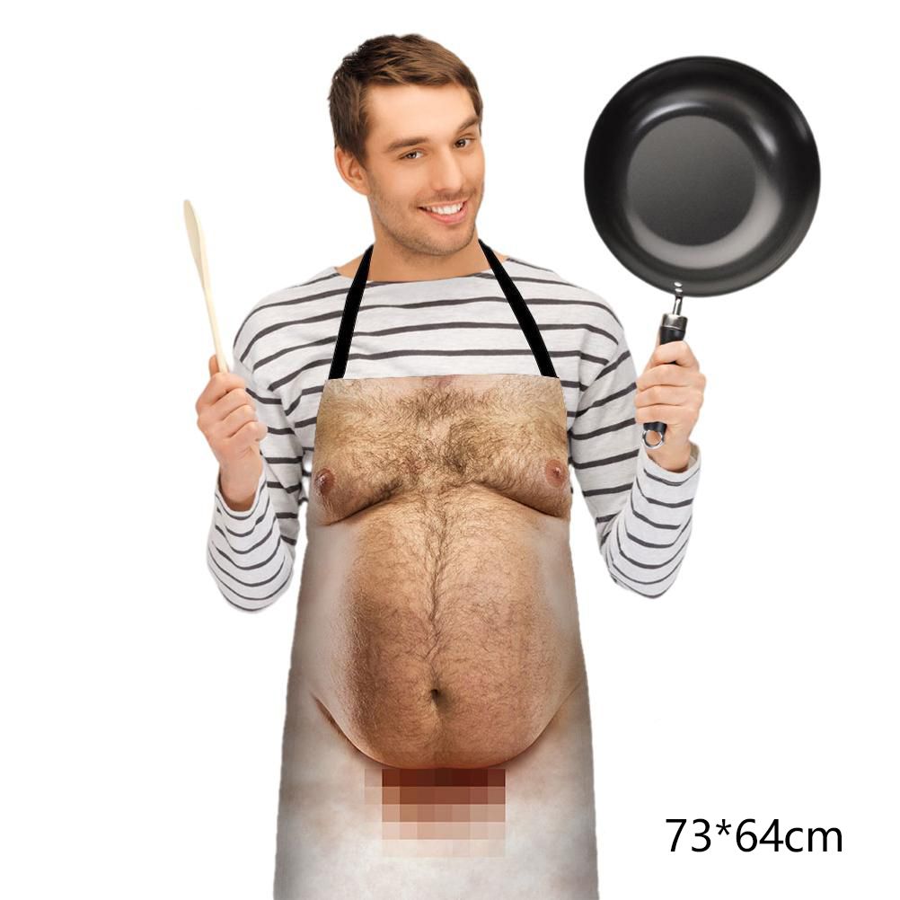 Funny Men Belly Cooking Aprons Kitchen Barbecue Funny Printing Aprons 3D Apron view 2