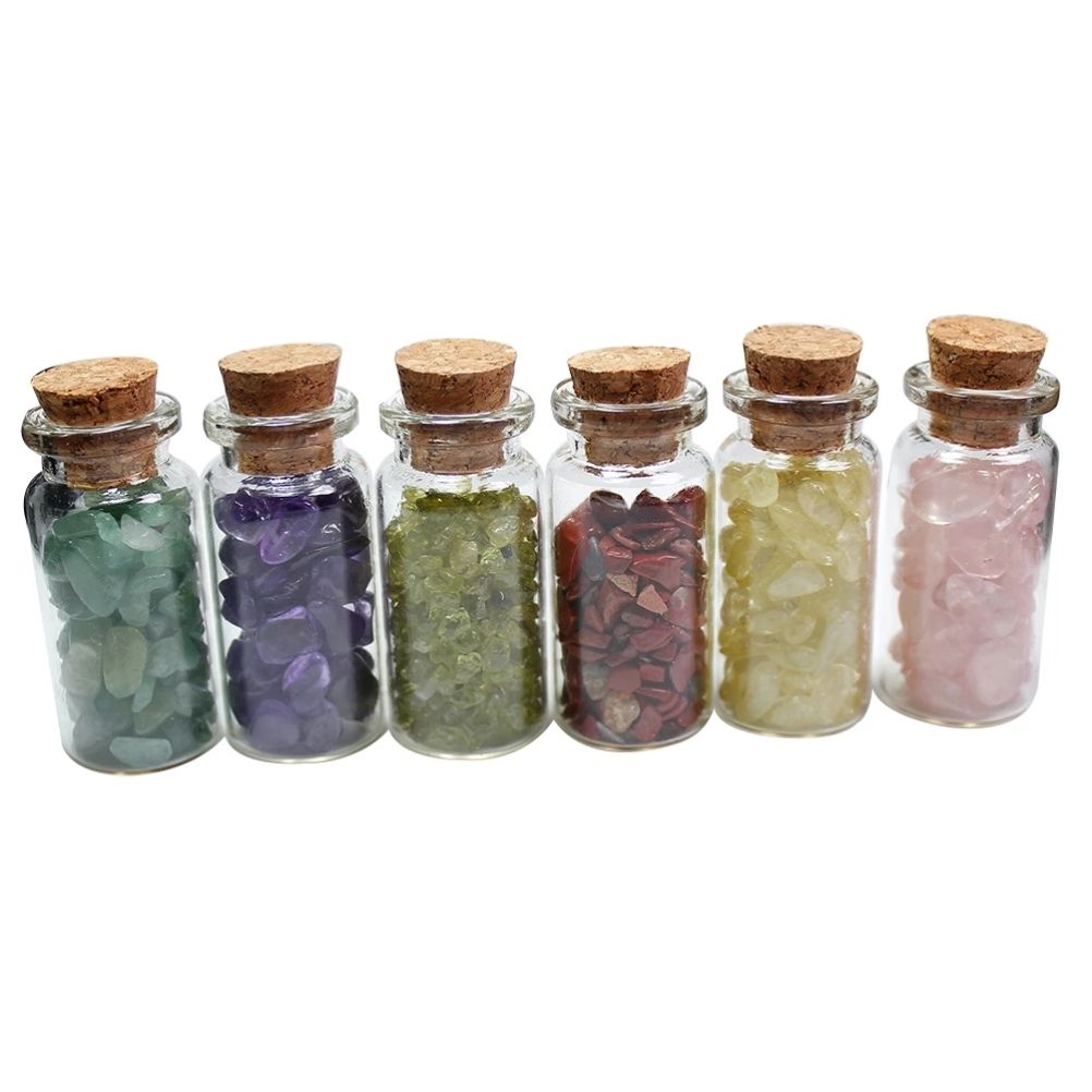 15Pcs Mini Wishing Bottles Chip Stone Set Crystal Tumbled Reiki Stones view 3