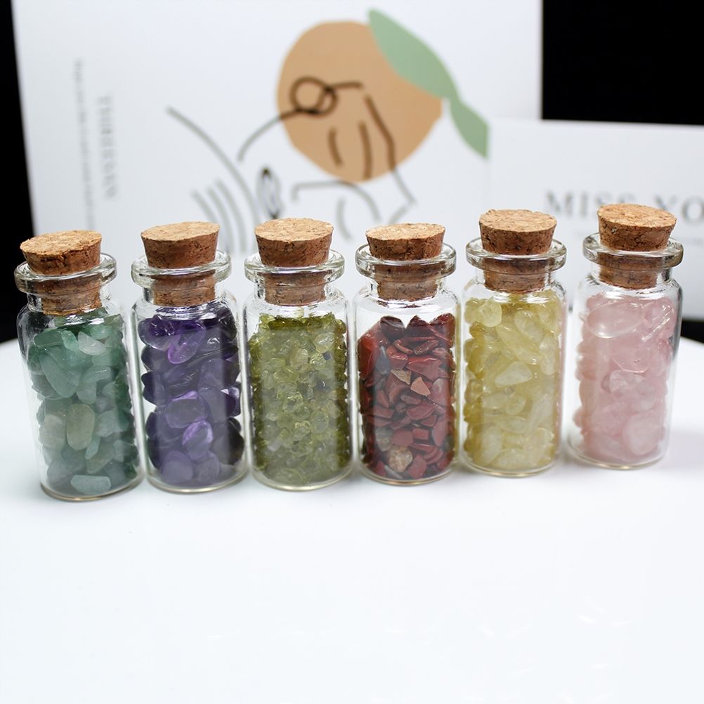 15Pcs Mini Wishing Bottles Chip Stone Set Crystal Tumbled Reiki Stones view 6