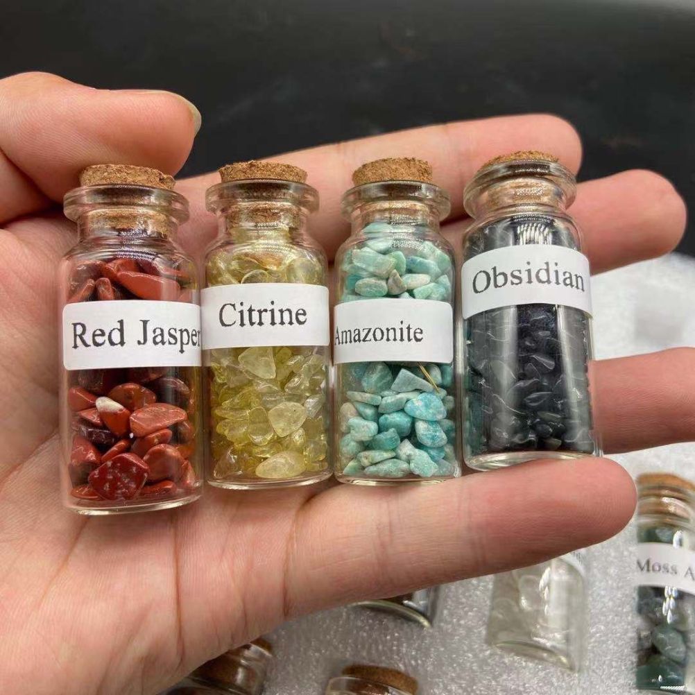 15Pcs Mini Wishing Bottles Chip Stone Set Crystal Tumbled Reiki Stones view 8