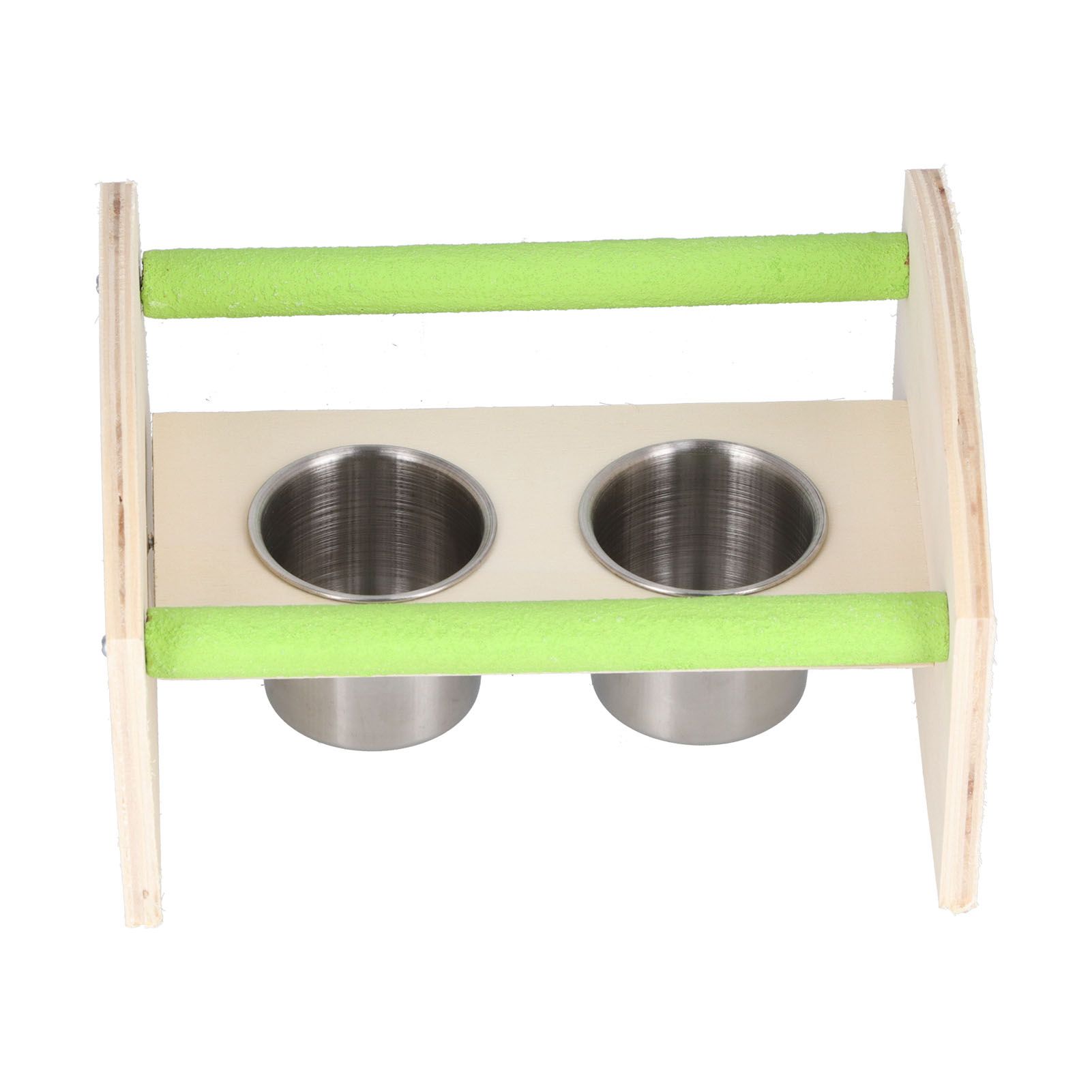 Parrot Wood Stand with 2 Stainless Steel Feeding Cup Playstand Training Toy view 2