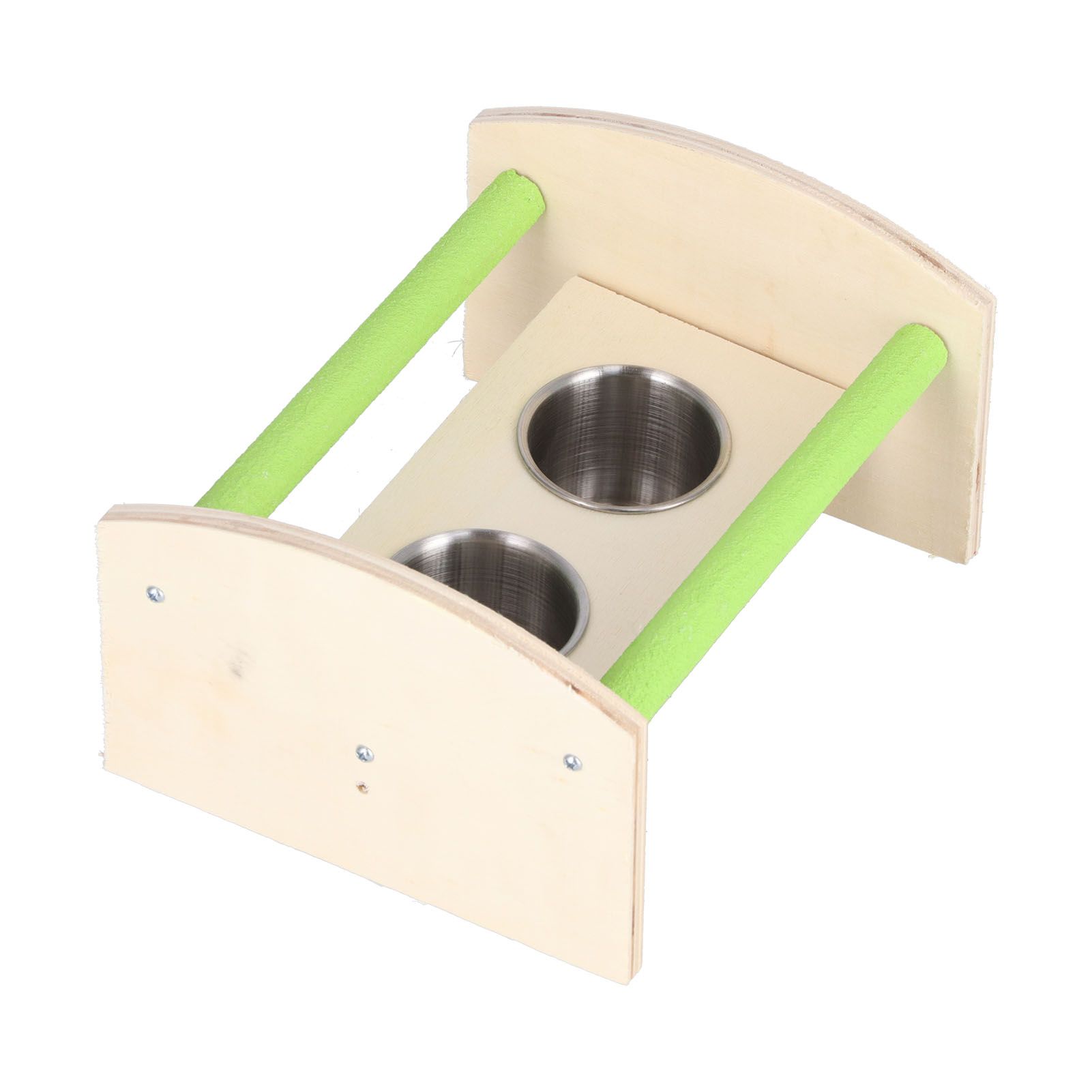 Parrot Wood Stand with 2 Stainless Steel Feeding Cup Playstand Training Toy view 3
