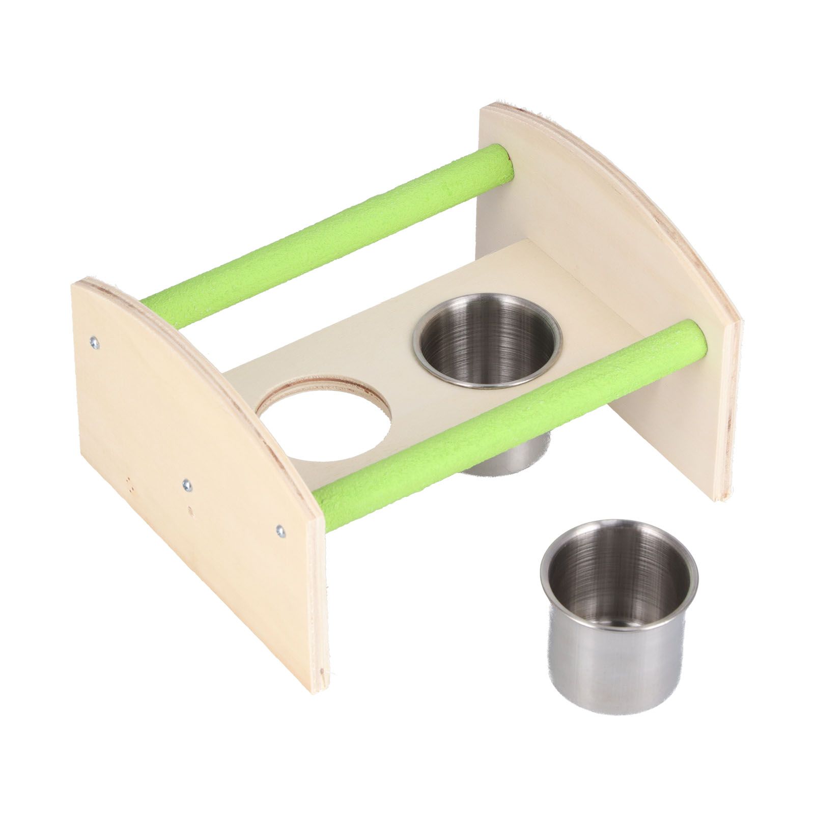 Parrot Wood Stand with 2 Stainless Steel Feeding Cup Playstand Training Toy view 9