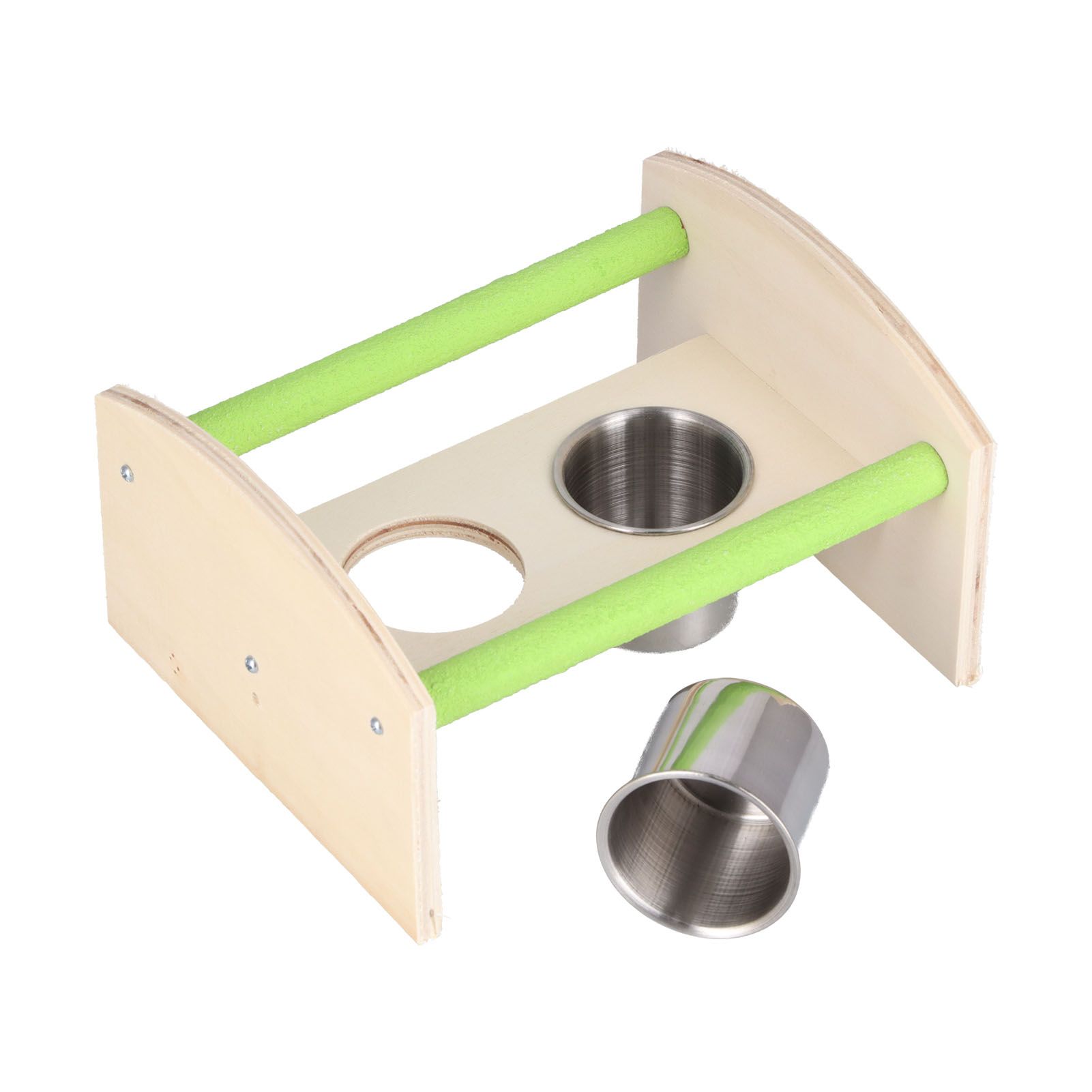Parrot Wood Stand with 2 Stainless Steel Feeding Cup Playstand Training Toy view 10