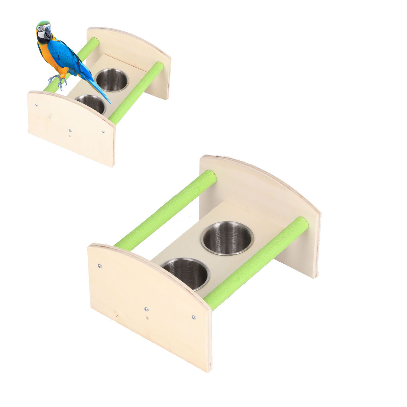 Parrot Wood Stand with 2 Stainless Steel Feeding Cup Playstand Training Toy view 11