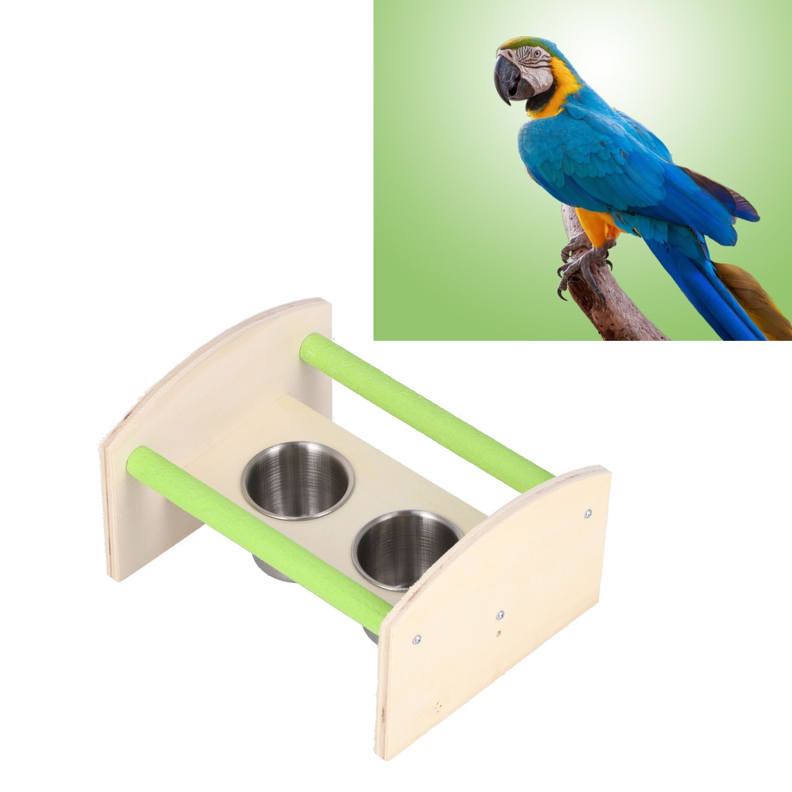 Parrot Wood Stand with 2 Stainless Steel Feeding Cup Playstand Training Toy view 12
