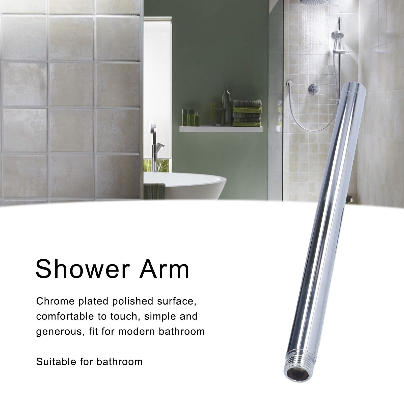 30cm/12in Shower Arm G1/2in Stainless Steel Shower Arm with Polished Chrome view 14
