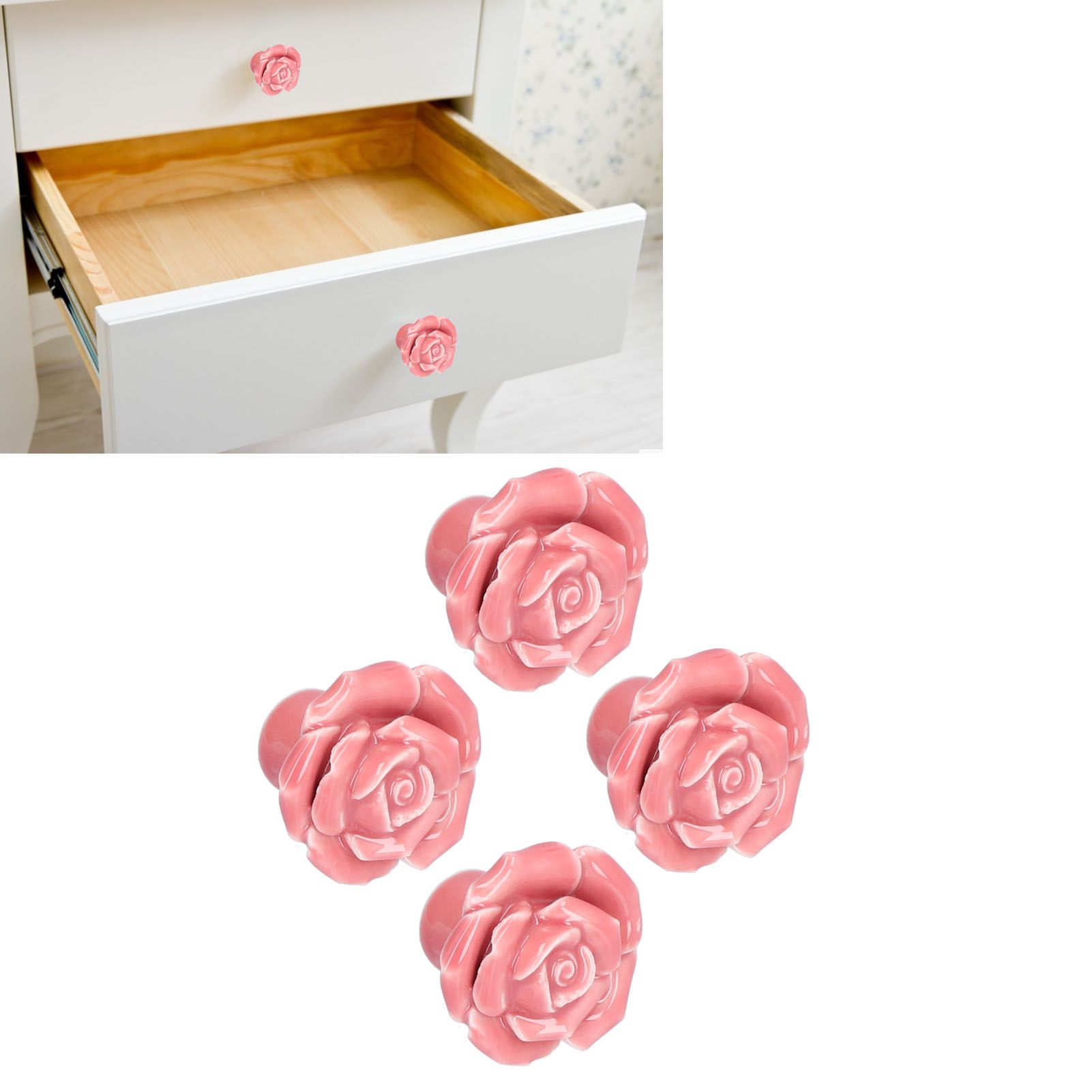 4 Set Rose Shaped Handle Modern Ceramic Cabinet Knob for Home Living Room view 11