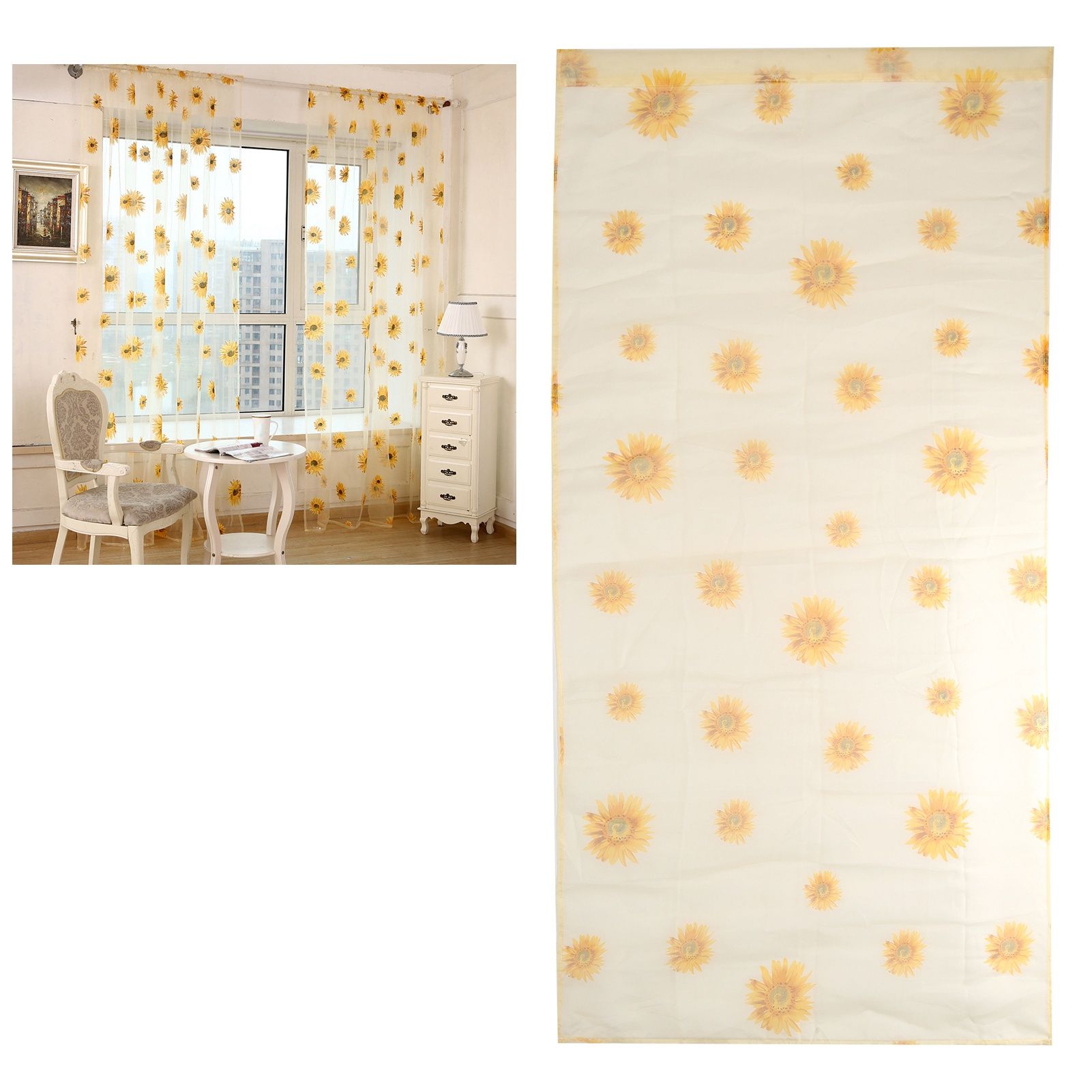 Sheer Curtain Sunflower Pattern Transparent Balcony Window Curtains Decor for view 11