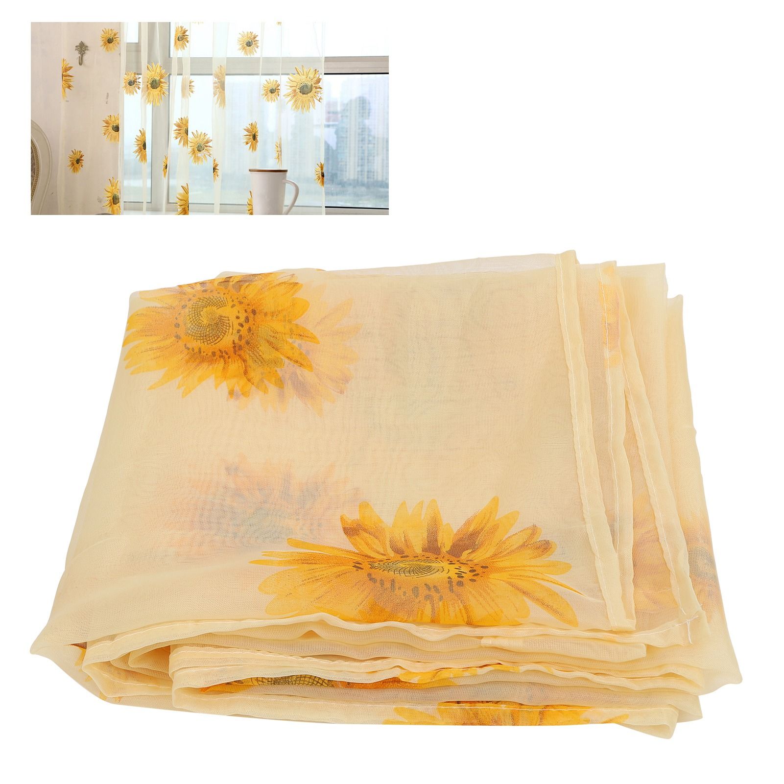 Sheer Curtain Sunflower Pattern Transparent Balcony Window Curtains Decor for view 12
