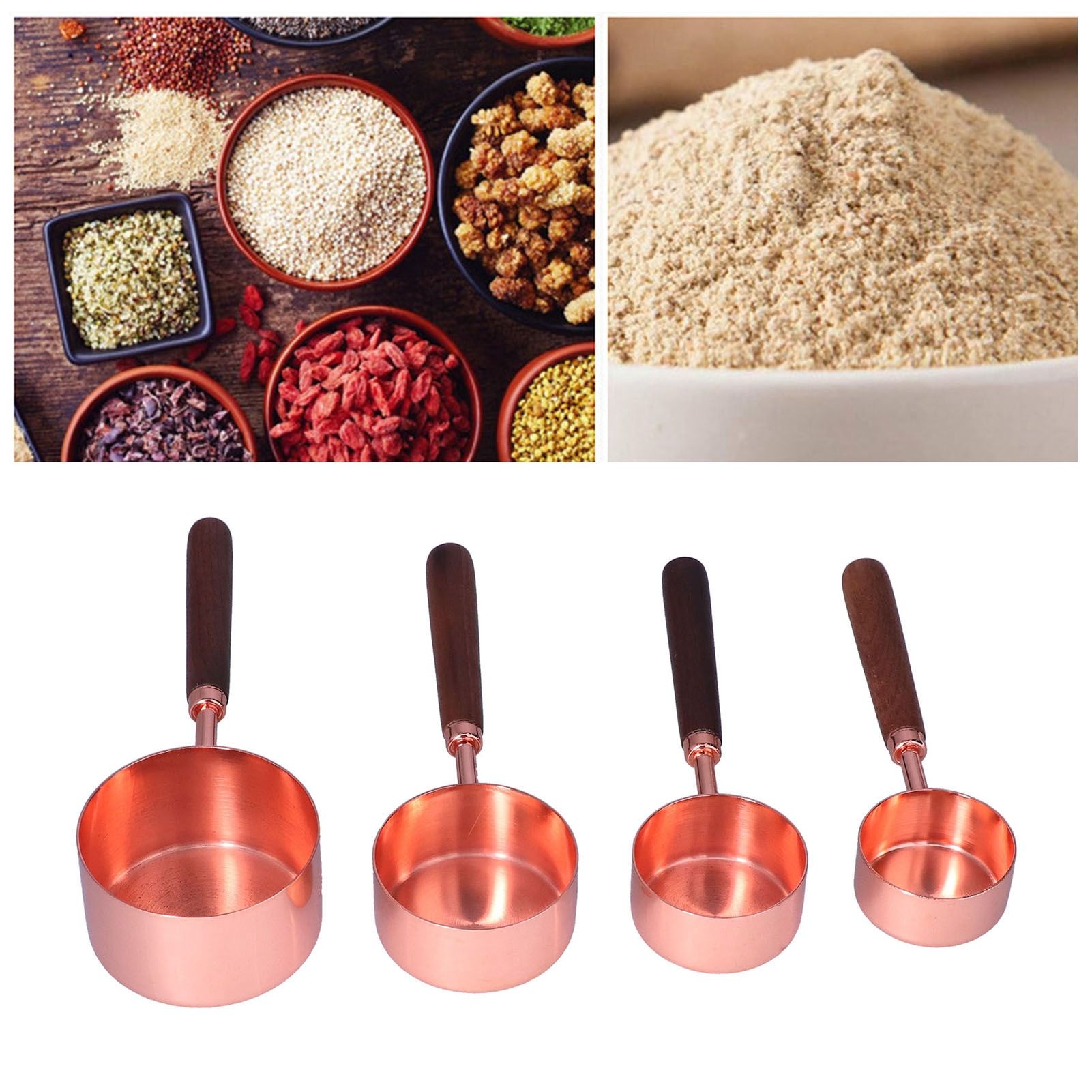 4Pcs Measuring Cups and Spoons Set with Copper Plated Handle Baking Tool for view 11
