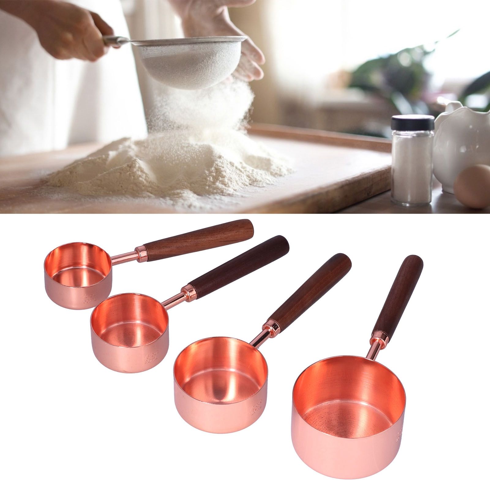 4Pcs Measuring Cups and Spoons Set with Copper Plated Handle Baking Tool for view 12