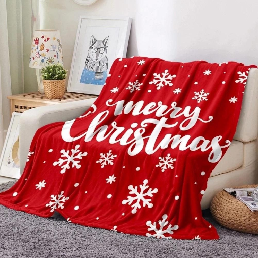 Merry Christmas Flannel Blanket Snowflake Print Soft Warm Plush Throw Blanket view 2