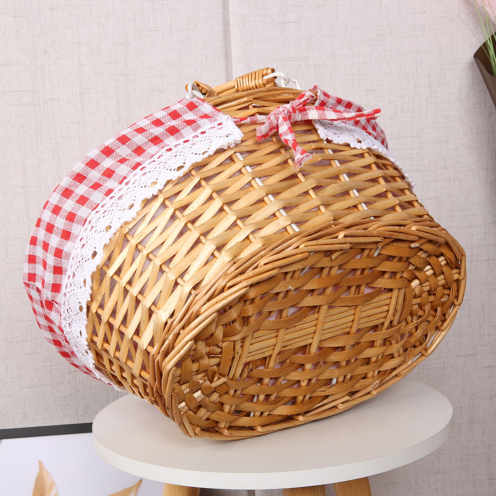 Woven Basket Folding Handle Portable Eco Friendly Rattan Picnic Basket for view 9