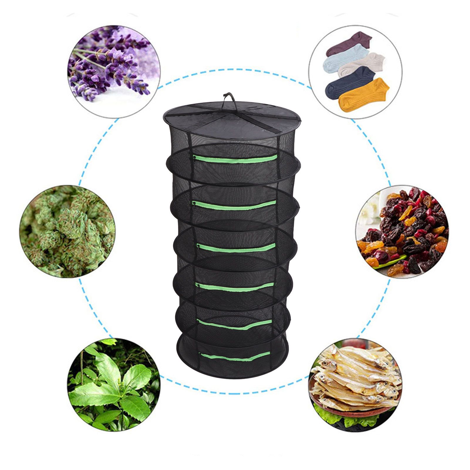Herb Drying Rack Breathable Mesh Hanging Foldable Dryer with Zippers Ring for view 11