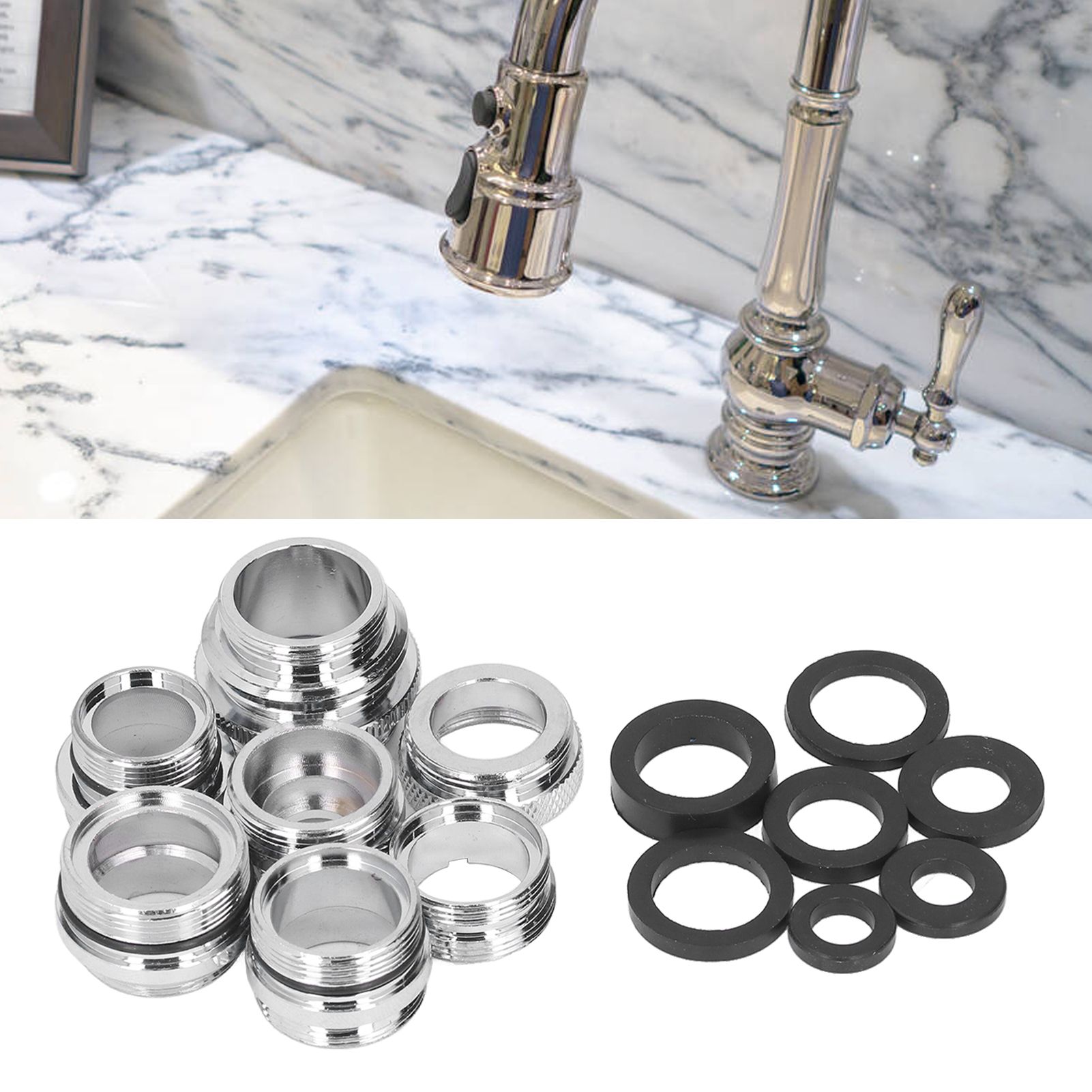 7Pcs/Set Male Female Faucet Adapter Kit with Gasket Brass Aerator Adapter Set view 11