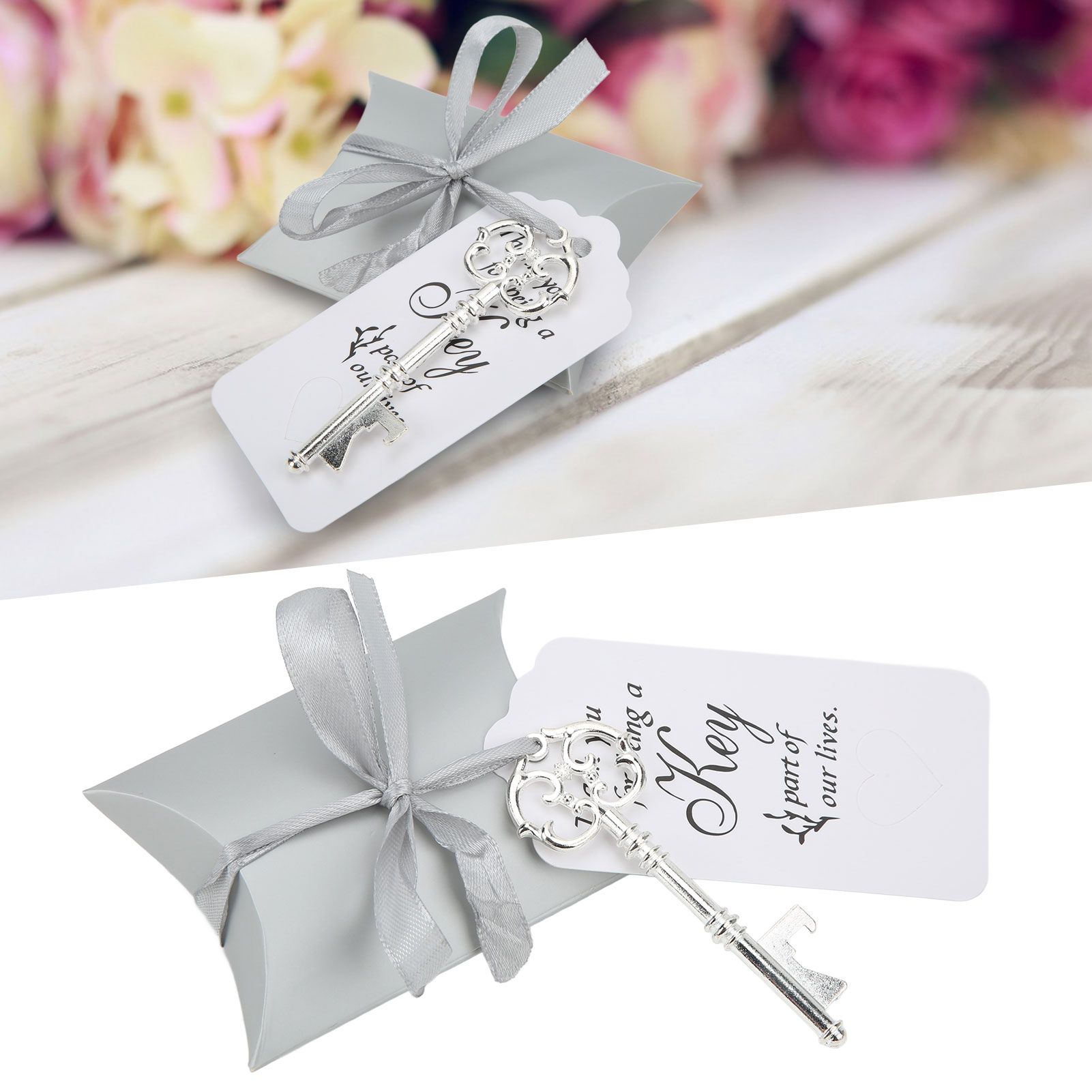 50Pack Wedding Candy Box Wedding Bridal Guest Favors with Vintage Keys Tags view 12