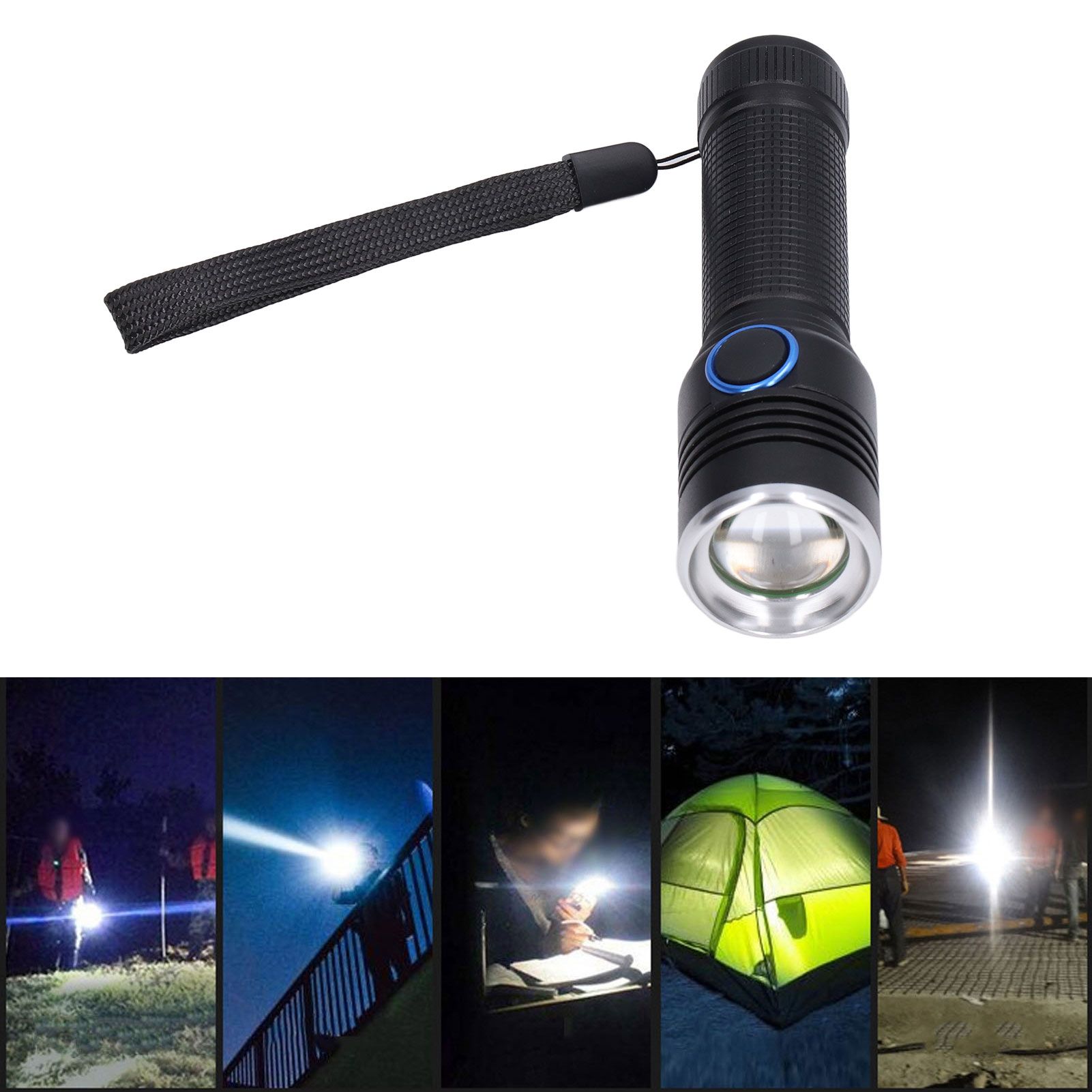 LED Flashlight Telescopic Zoom Protective Function Aluminum Alloy Barrel view 11