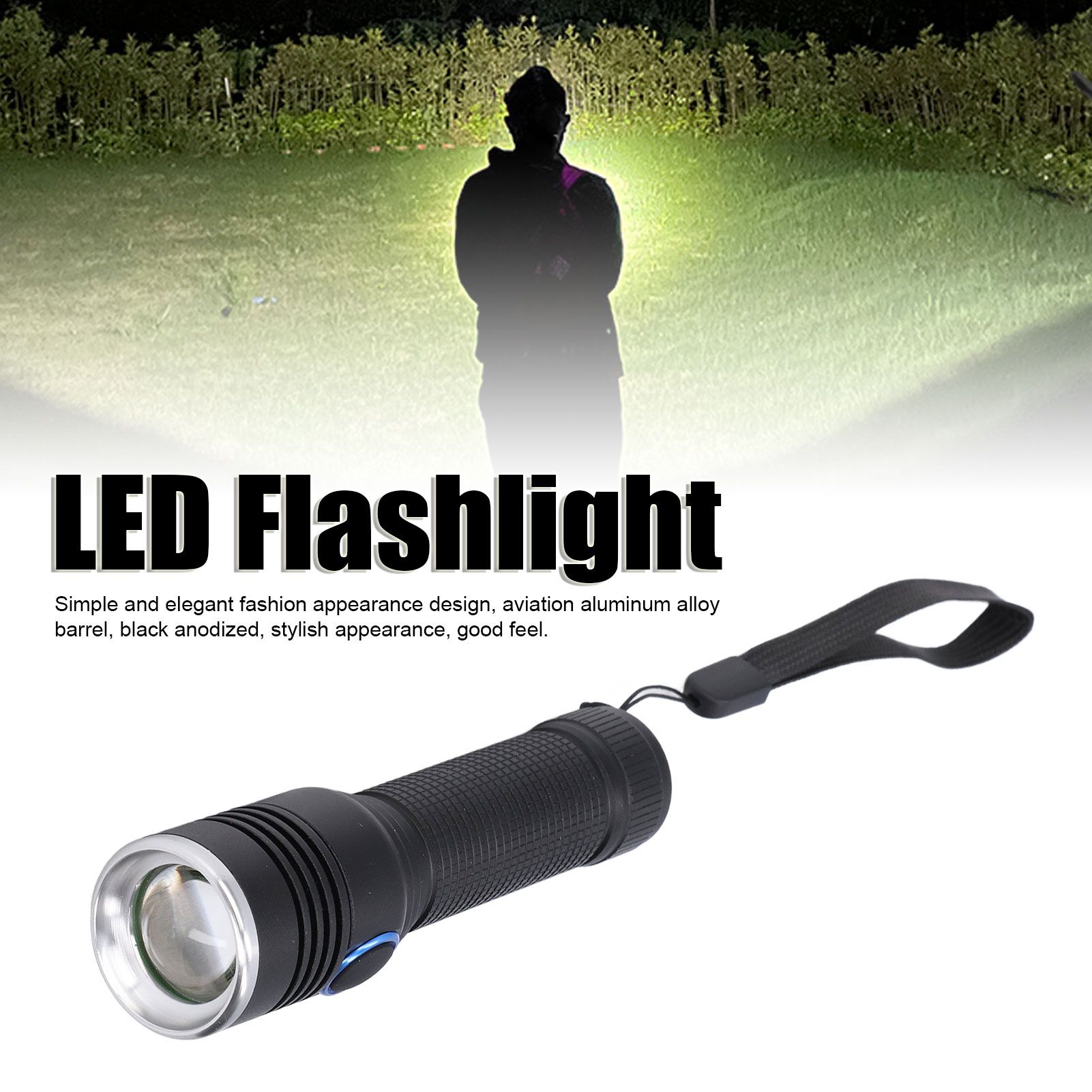 LED Flashlight Telescopic Zoom Protective Function Aluminum Alloy Barrel view 14