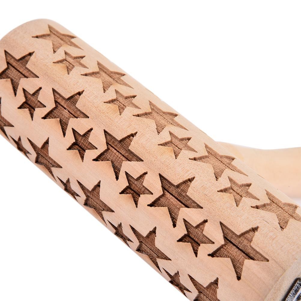 Snowflakes Elk Printing Rolling Pin Engraved Rolling Pin Hand Held Wooden view 3