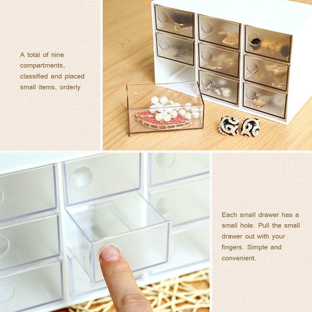 Mini 9 Grid Drawer Desk Storage Box Plastic Storage Organizer for Home Office view 8