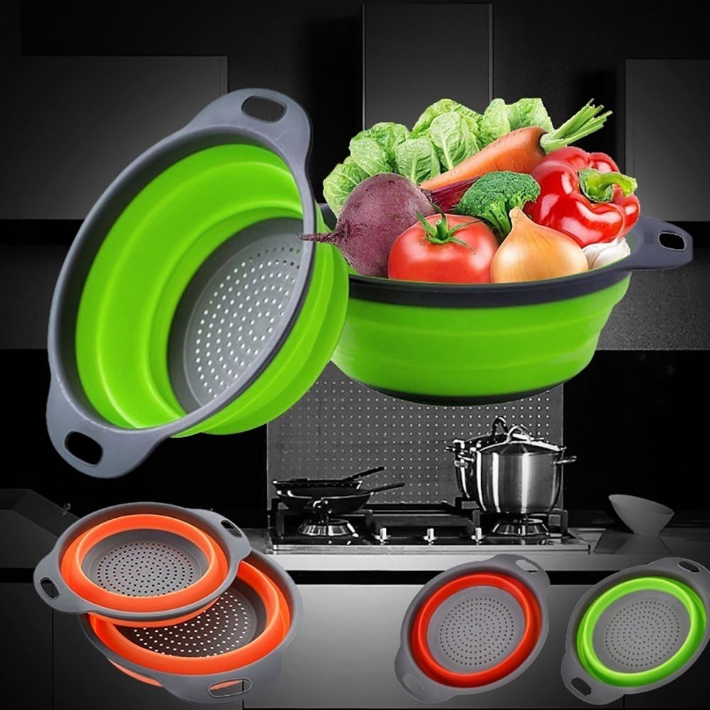 Foldable Kitchen Silicone Colander Fruit Vegetable Washing Basket Strainer view 2