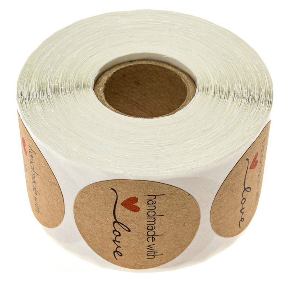 500Pcs Handmade with Love Stickers Round Self Adhesive Kraft Paper Labels Gift Tag view 3