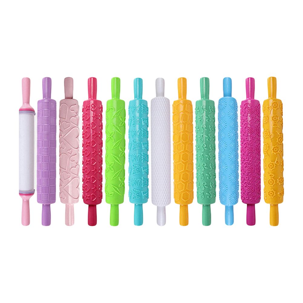 Plastic Non Stick Fondant Rolling Pin Tool Portable Embossed Rolling Pin view 2