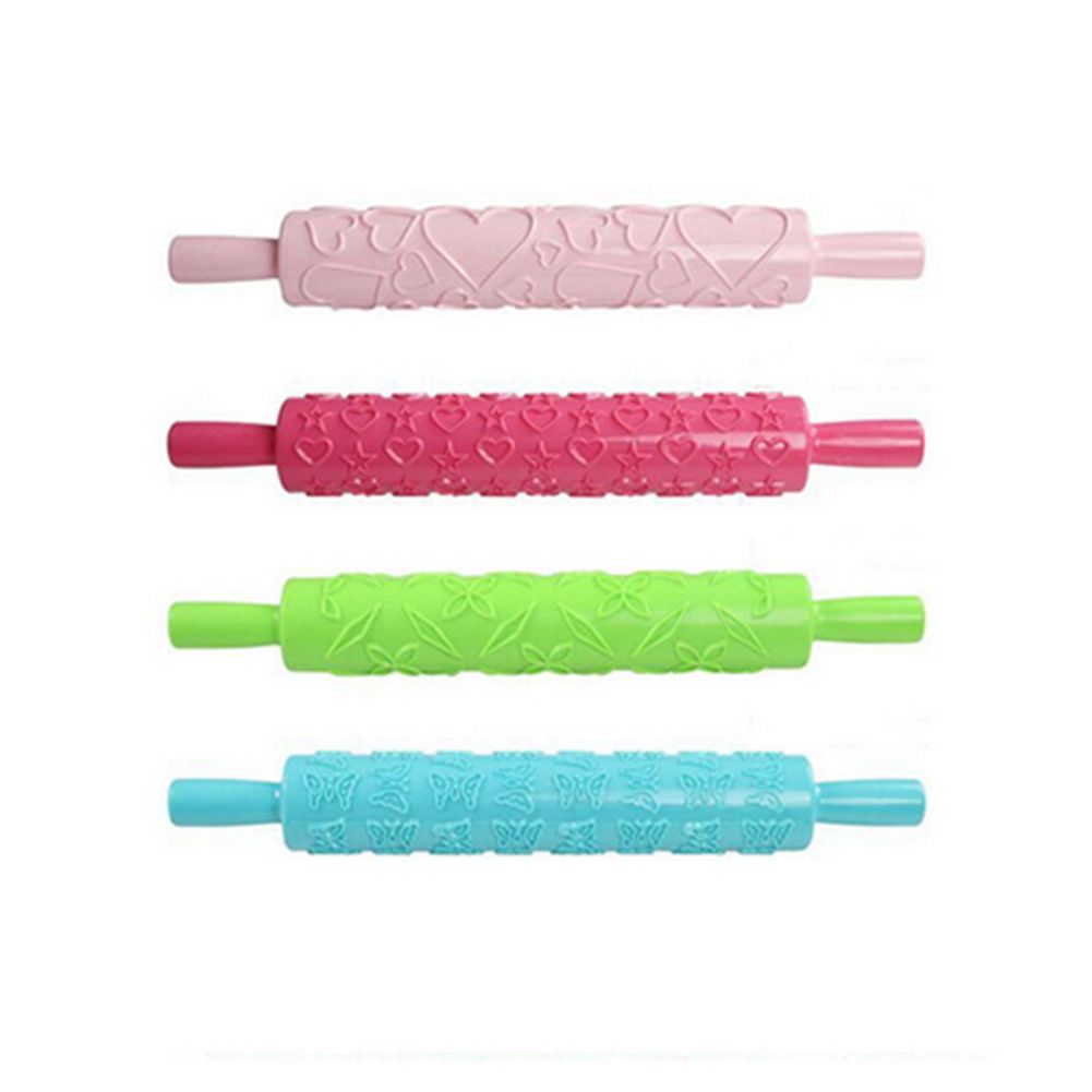 Plastic Non Stick Fondant Rolling Pin Tool Portable Embossed Rolling Pin view 3