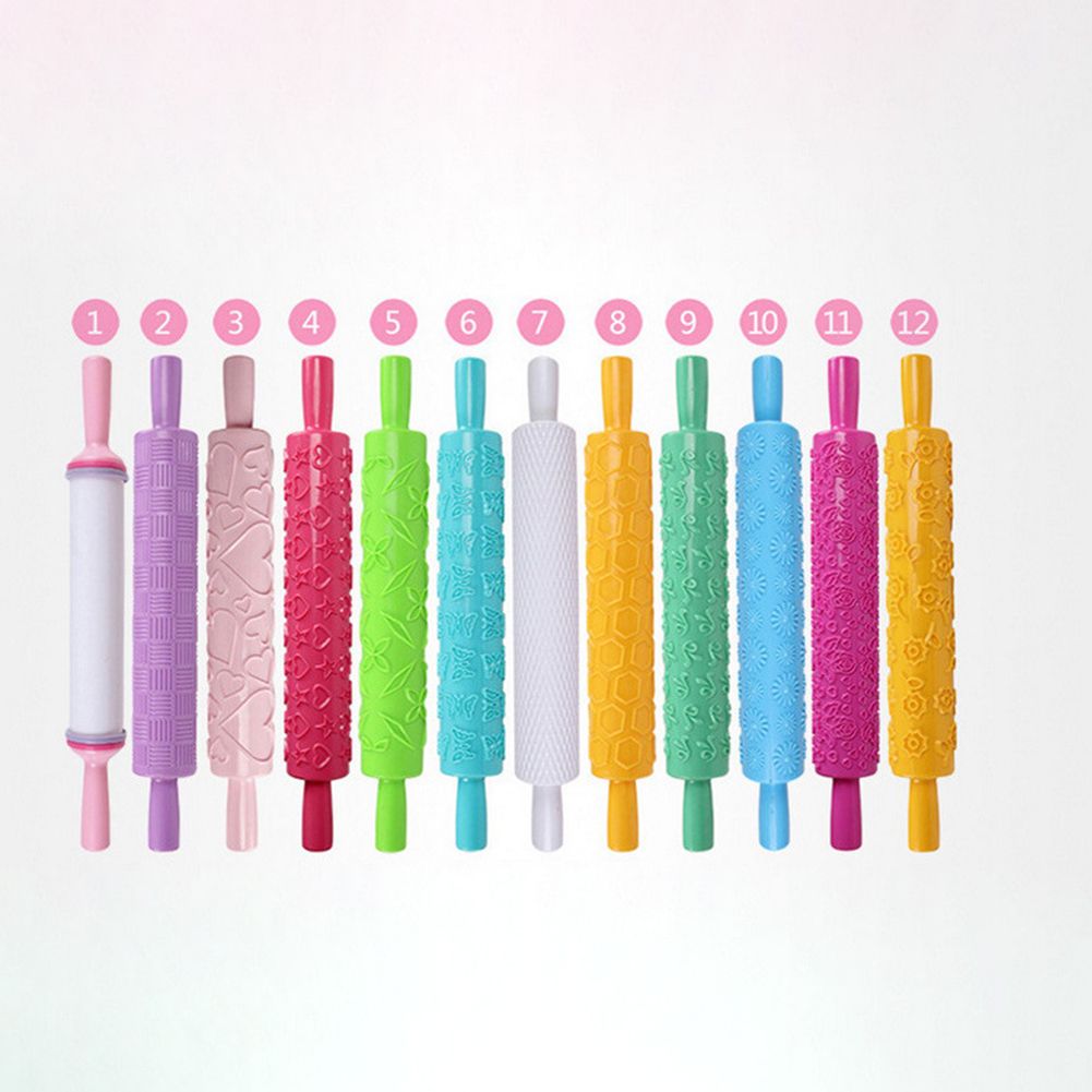Plastic Non Stick Fondant Rolling Pin Tool Portable Embossed Rolling Pin view 9